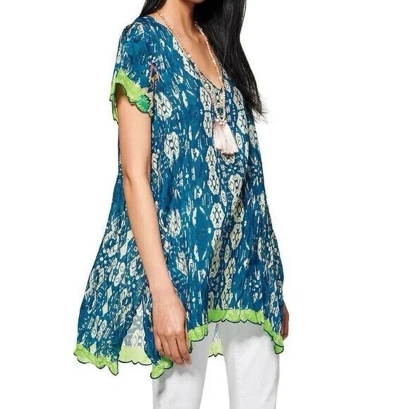 Johnny Was Puente Silk Tunic Geometric Print Top - Picture 8 of 9